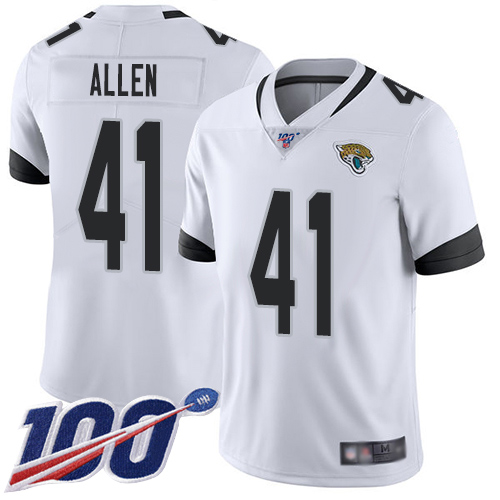 Men Nike Jacksonville Jaguars #41 Josh Allen White  Stitched NFL 100th Season Vapor Limited Jersey